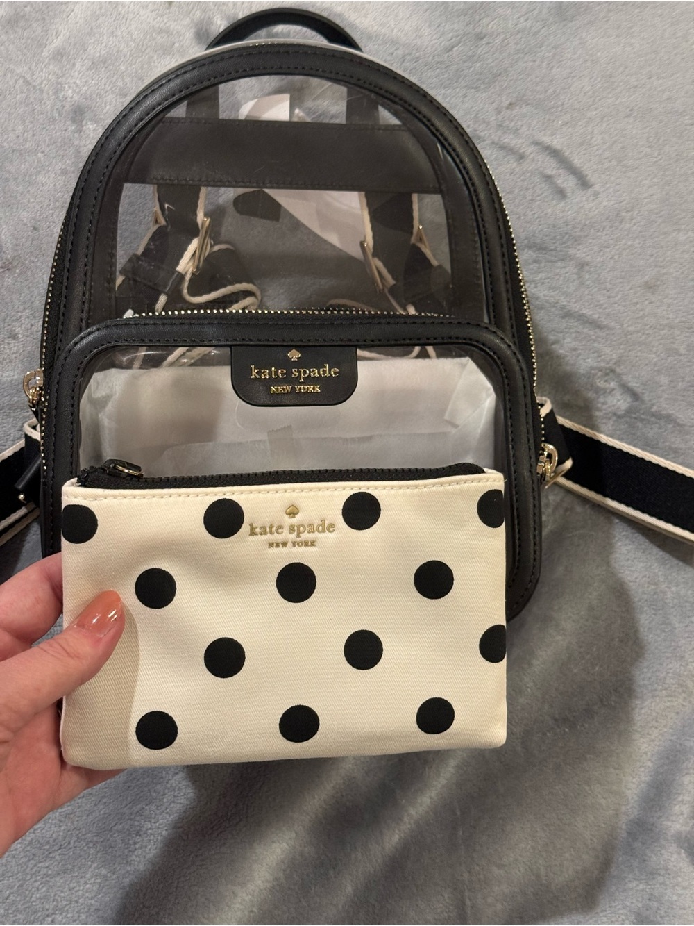 Kate spade 2-piece set with clear backpack and white and black polka dot wallet - Picture 6 of 6